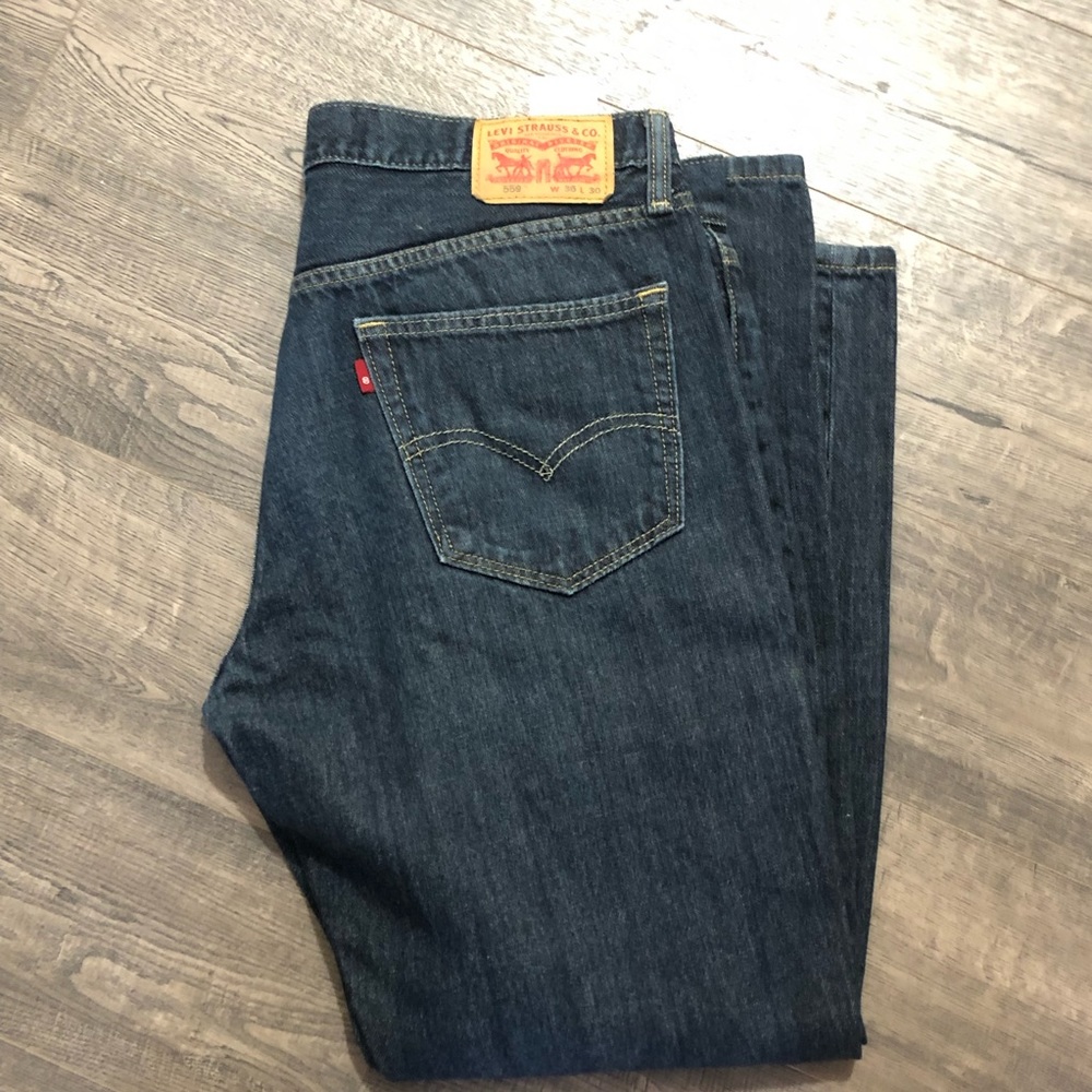 Mens Levi’s 559 Dark Wash Jeans Size 36x30 Casual Straight Leg